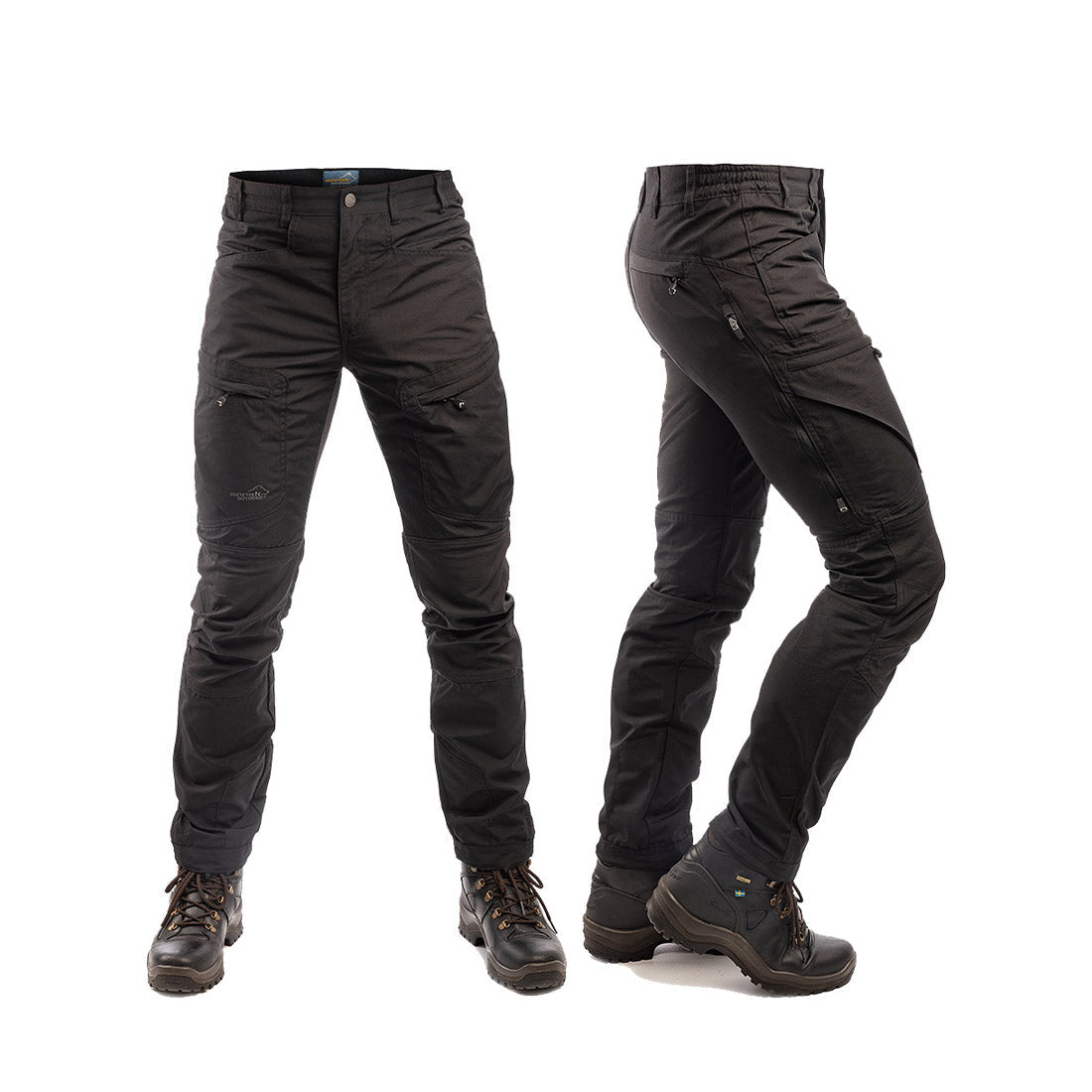 Arrak Men's Active Stretch Trousers Black front side durable, stretchy, with multiple pockets, water repellent.