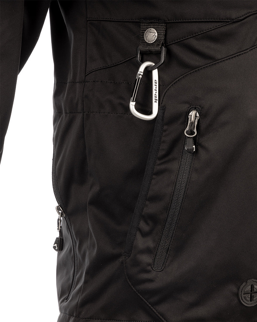 Arrak Men's Akka Softshell Jacket Black Detail with multiple pockets, water repellent for dog walking