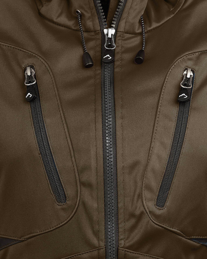 Arrak Men's Akka Softshell Jacket Brown Chest with multiple pockets, water repellent for dog walking