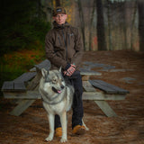 Arrak Men's Akka Softshell Jacket Brown Front Dog with multiple pockets, water repellent for dog walking