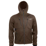 Arrak Men's Akka Softshell Jacket Brown Front with Hood with multiple pockets, water repellent for dog walking