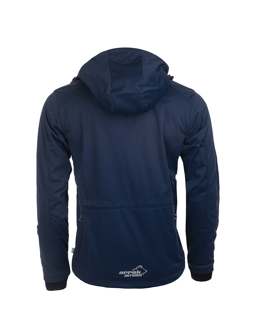Arrak Men's Akka Softshell Jacket Navy Back with multiple pockets, water repellent for dog walking