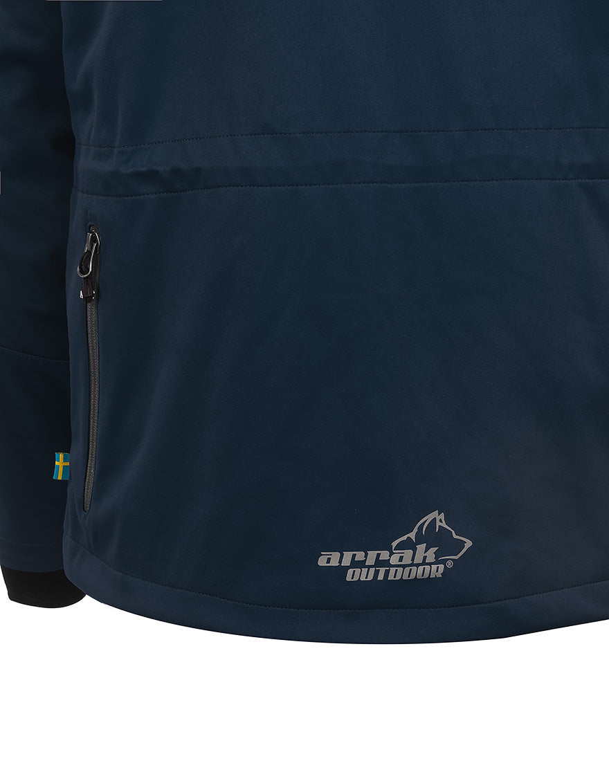 Arrak Men's Akka Softshell Jacket Navy Back Pocket with multiple pockets, water repellent for dog walking