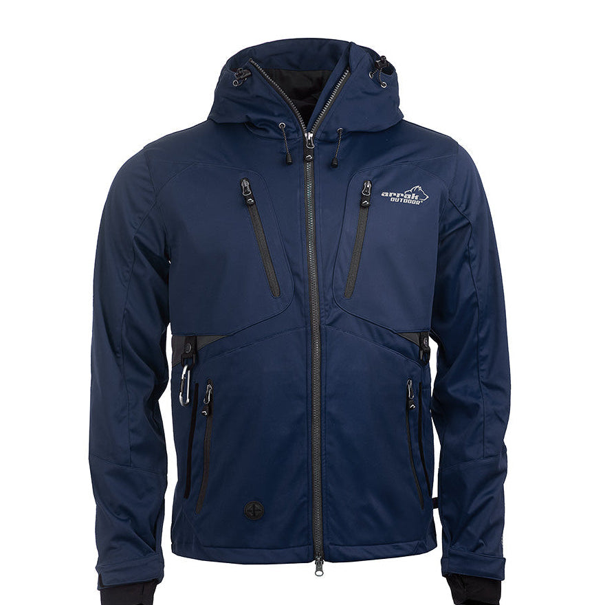 Arrak Men's Akka Softshell Jacket Navy Front with multiple pockets, water repellent for dog walking