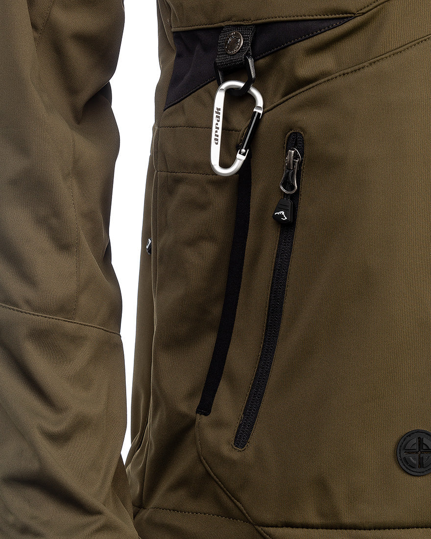 Arrak Men's Akka Softshell Jacket Olive Detail with multiple pockets, water repellent for dog walking