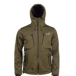 Arrak Men's Akka Softshell Jacket Olive Front with Hood with multiple pockets, water repellent for dog walking