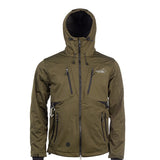Arrak Men's Akka Softshell Jacket Olive Front with Hood with multiple pockets, water repellent for dog walking