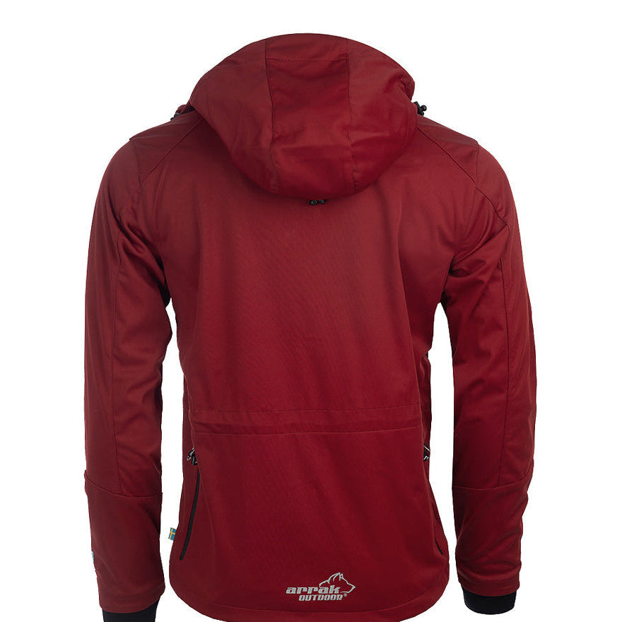 Arrak Men's Akka Softshell Jacket Red Back with multiple pockets, water repellent for dog walking