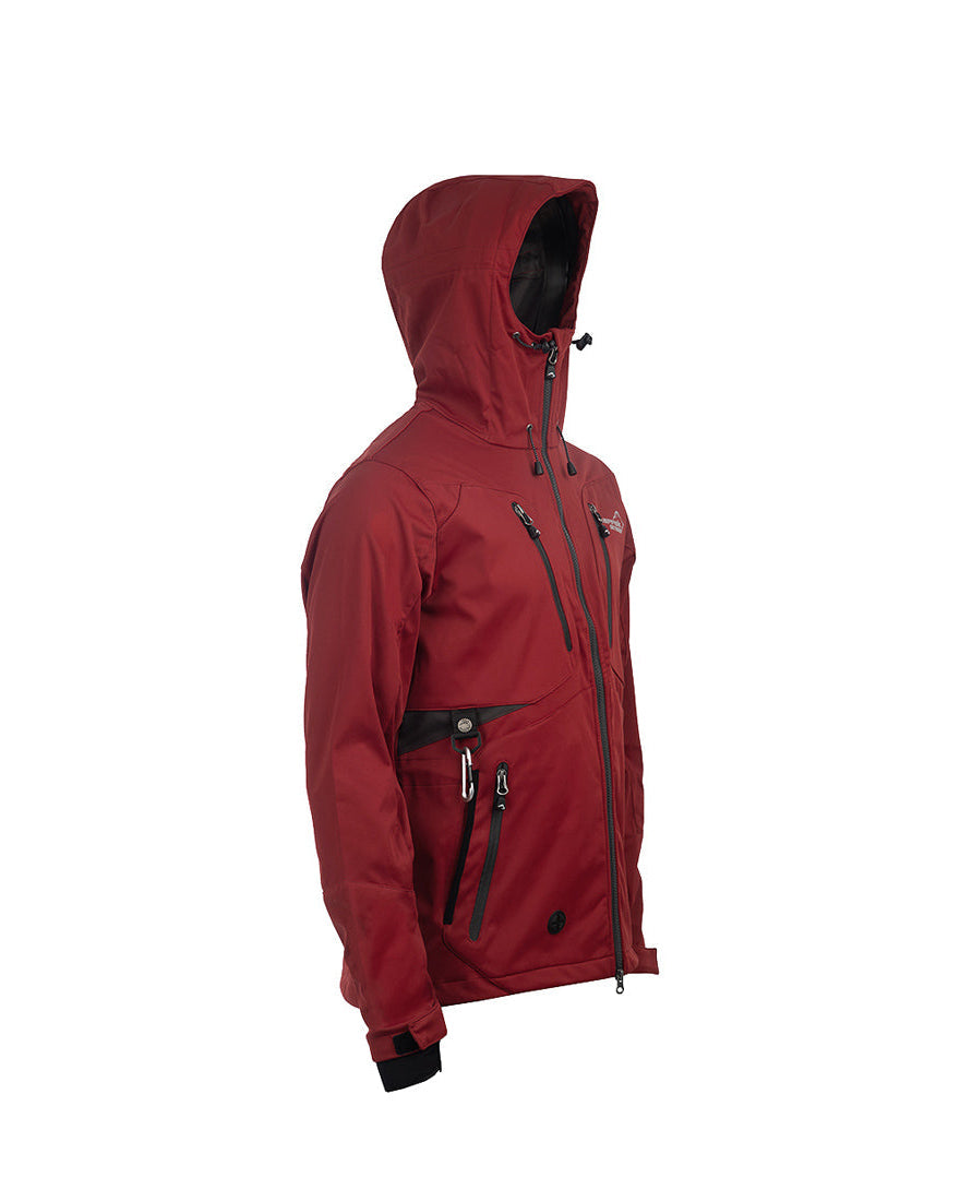 Arrak Men's Akka Softshell Jacket Red Side with Hood with multiple pockets, water repellent for dog walking