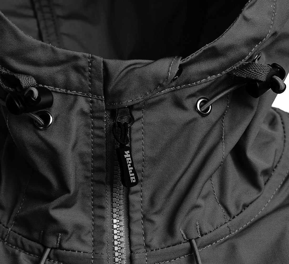 Arrak Men's Hybrid Jacket Black hood, multiple pockets, windproof, perfect for dog walks