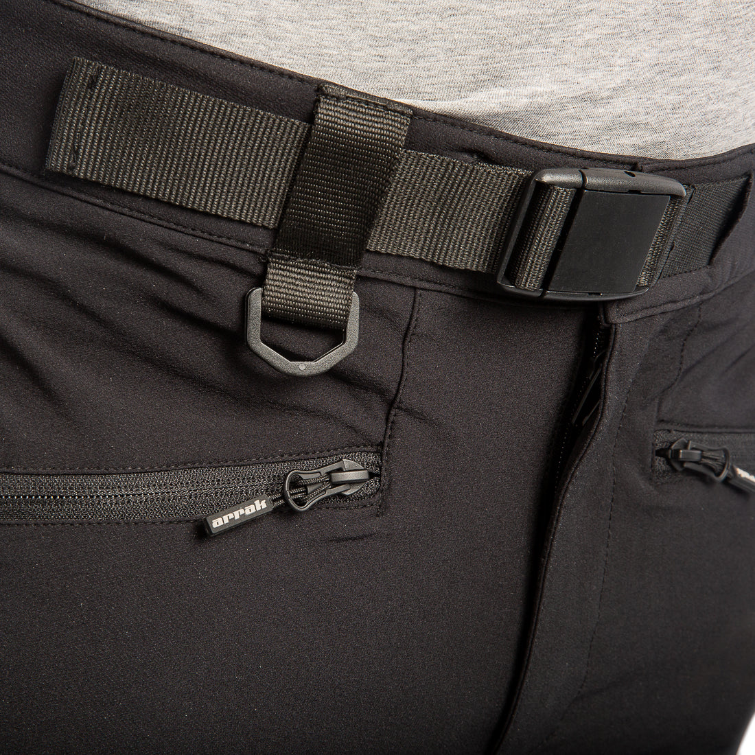 Arrak Men's Motion Flex Trousers Black belt detail waterproof, stretchy, with multiple pockets, with belt.