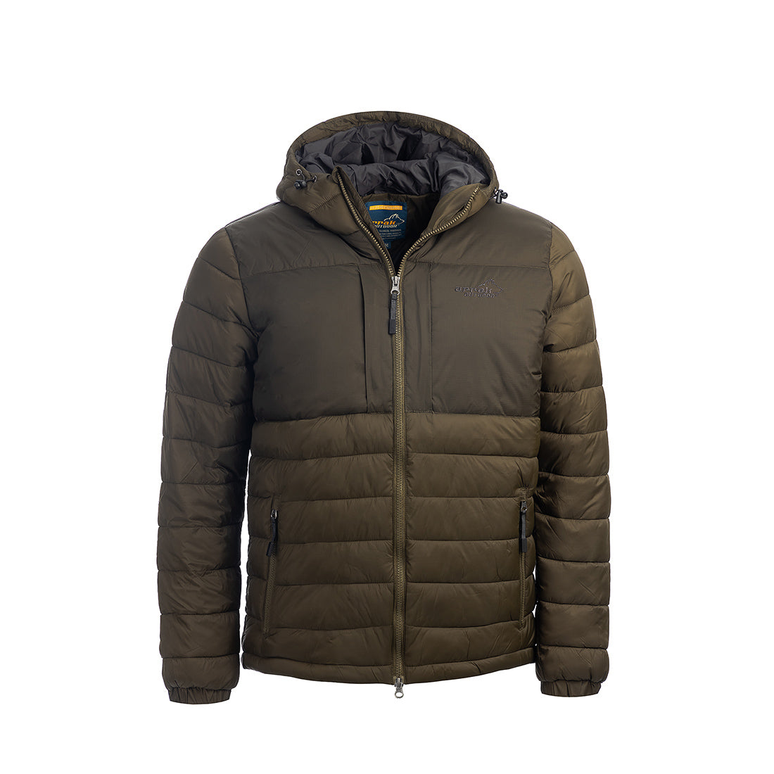 Arrak Men's Warmy Jacket Olive Front with multiple pockets, windproof, thermal, lightweight, perfect to keep you warm on dog walks