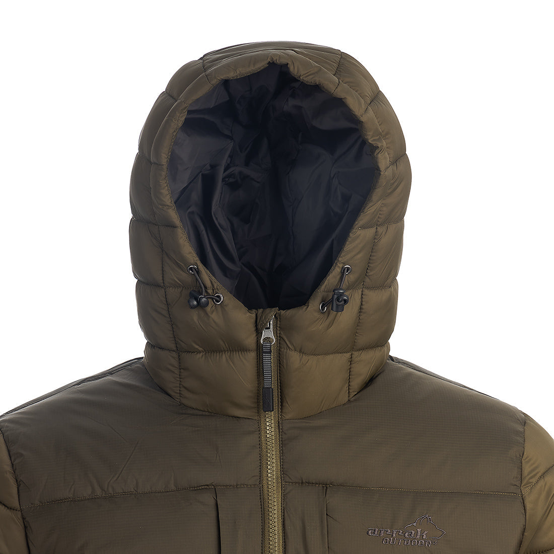 Arrak Men's Warmy Jacket Olive hooded with multiple pockets, windproof, thermal, lightweight, perfect to keep you warm on dog walks