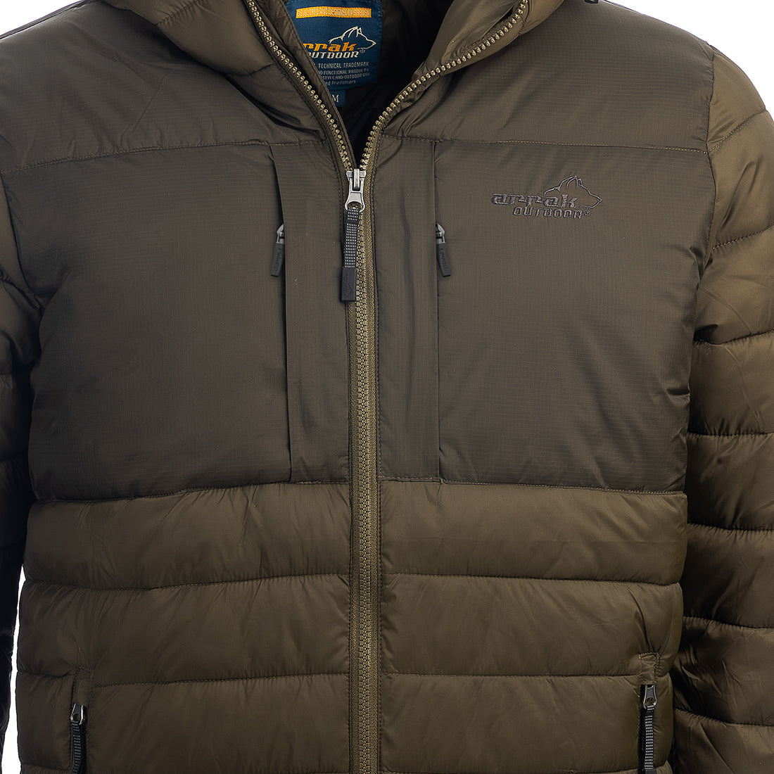 Arrak Men's Warmy Jacket Olive pocket detail with multiple pockets, windproof, thermal, lightweight, perfect to keep you warm on dog walks