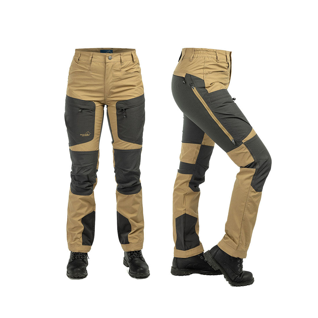 Arrak Women's Active Stretch Trousers Khaki Beige front side durable, stretchy, with multiple pockets, water repellent.