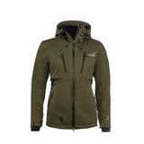 Arrak Women's Akka Softshell Jacket Olive Front with multiple pockets, water repellent for dog walking