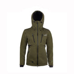 Arrak Women's Akka Softshell Jacket Olive Front with Hood with multiple pockets, water repellent for dog walking