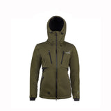 Arrak Women's Akka Softshell Jacket Olive Front with Hood with multiple pockets, water repellent for dog walking