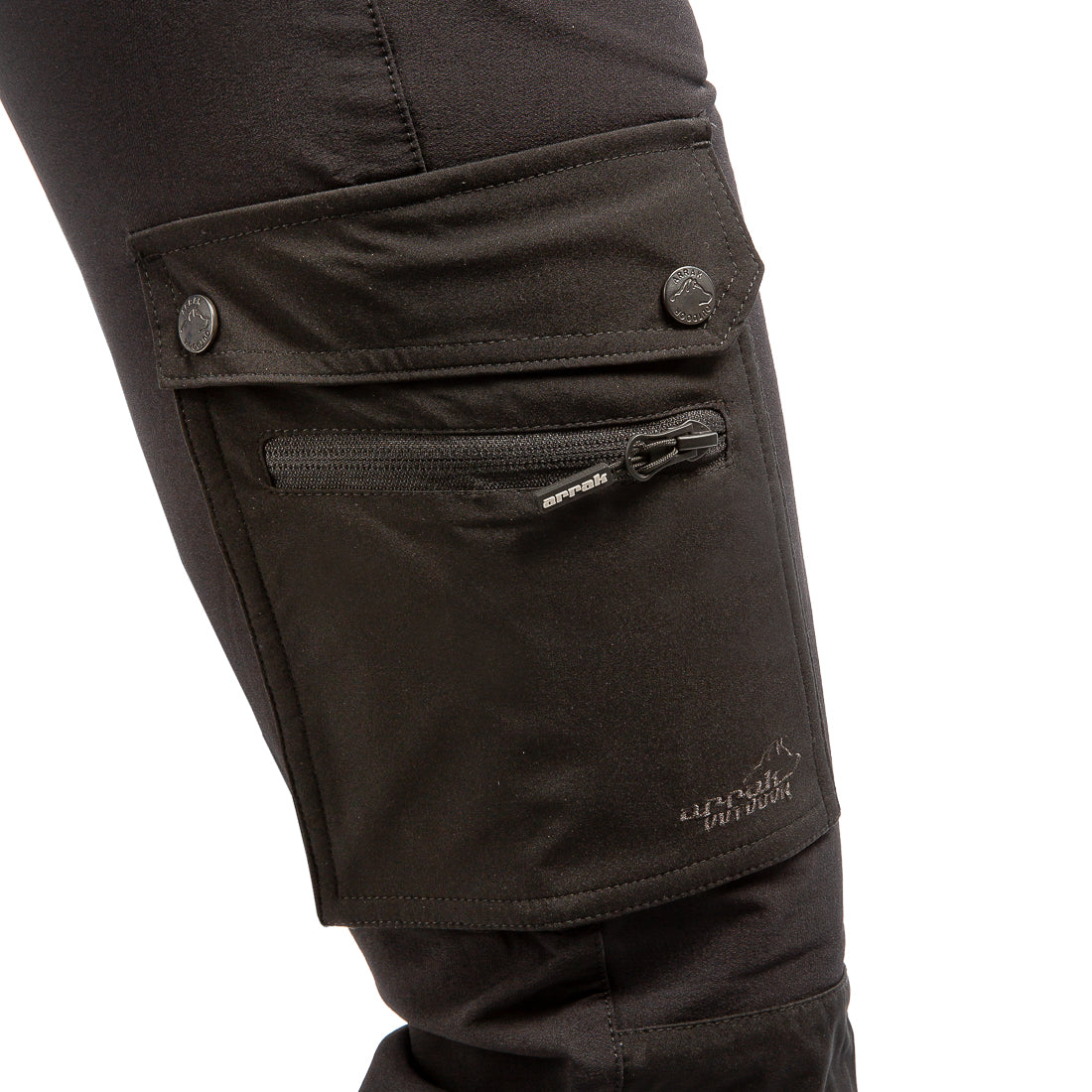 Arrak Women's Motion Flex Trousers Black pocket detail waterproof, stretchy, with multiple pockets, with belt.