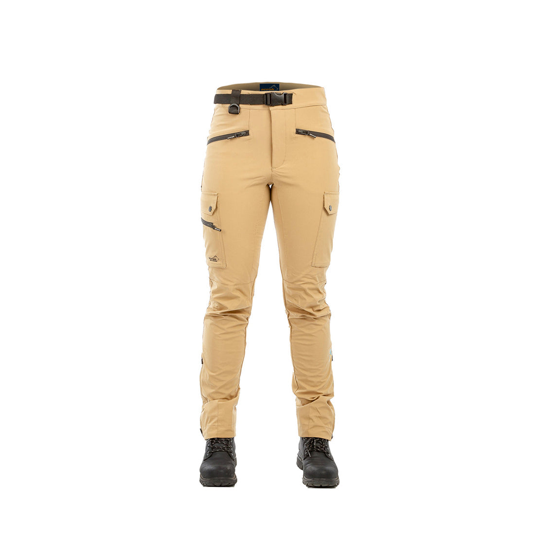 Arrak Women's Motion Flex Trousers Khaki Beige front waterproof, stretchy, with multiple pockets, with belt.