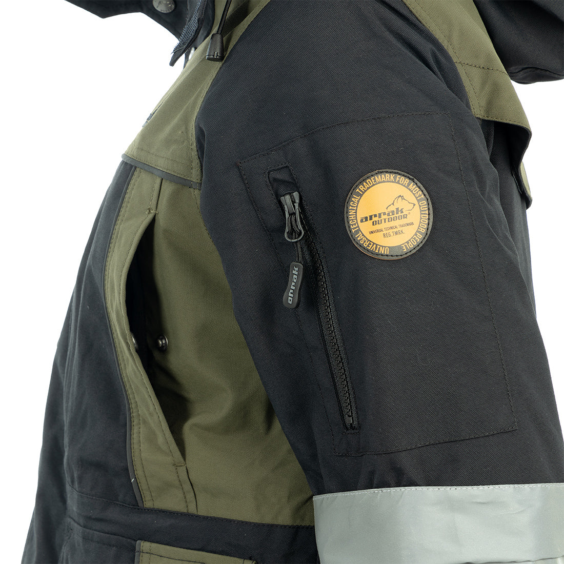 Arrak Women's Original Jacket Olive Arm pocket detail, waterproof for the outdoor dog owner