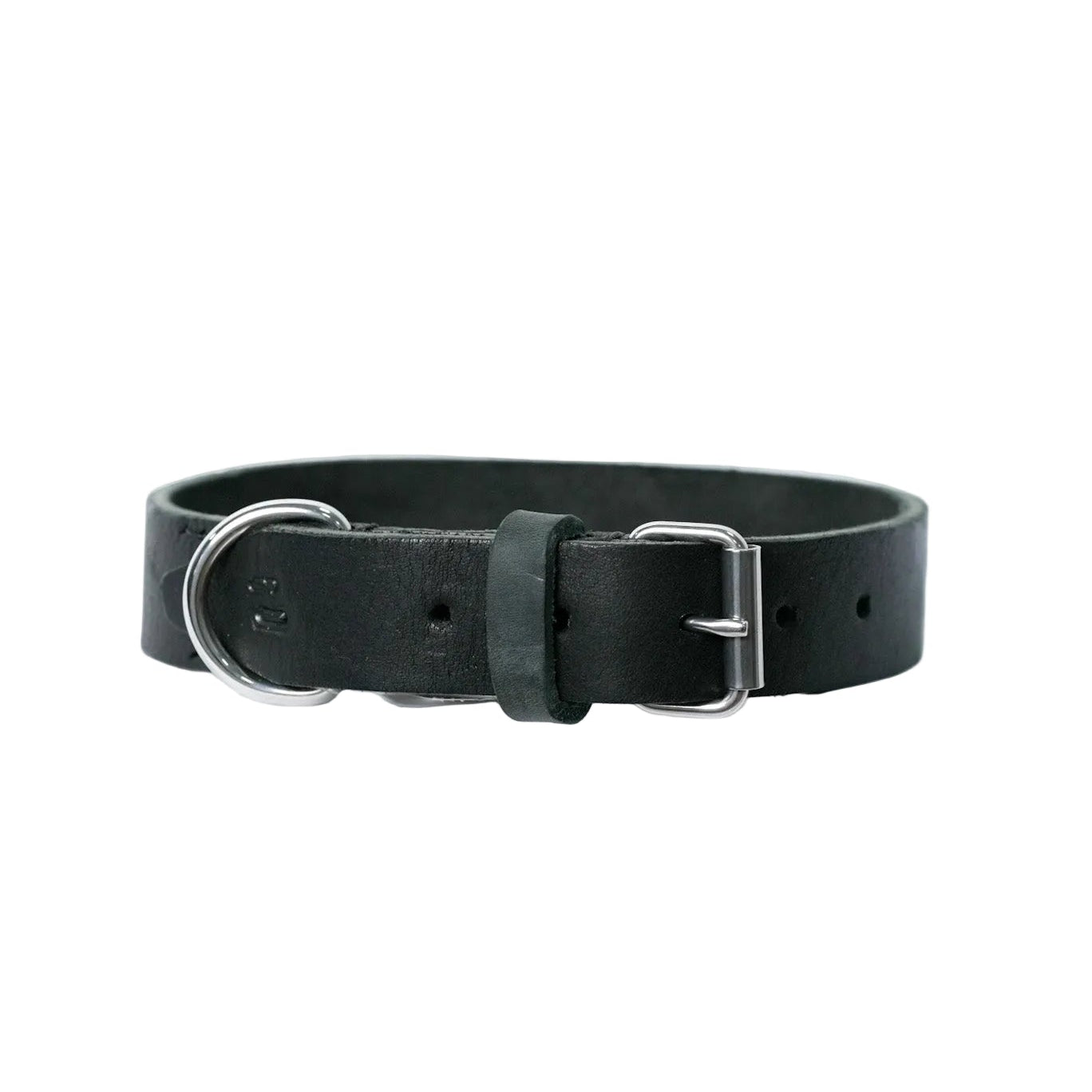 Black leather dog collar front