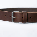 Brown leather dog collar front buckle