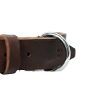 Brown leather dog collar stainless steel hoop