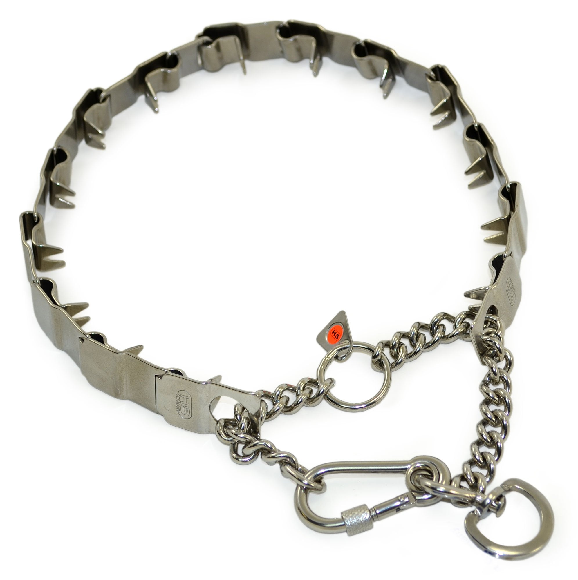 Herm Sprenger Neck Tech Sport Carabiner Martingale Prong Collar Stainless Steel Silver