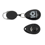 Two black dog training clickers with a visible brand logo on a white background