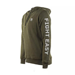 Green hoodie with 'Fight Easy' text on a white background