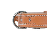 Leather Dog Collar light brown with stitching stainless steel clip