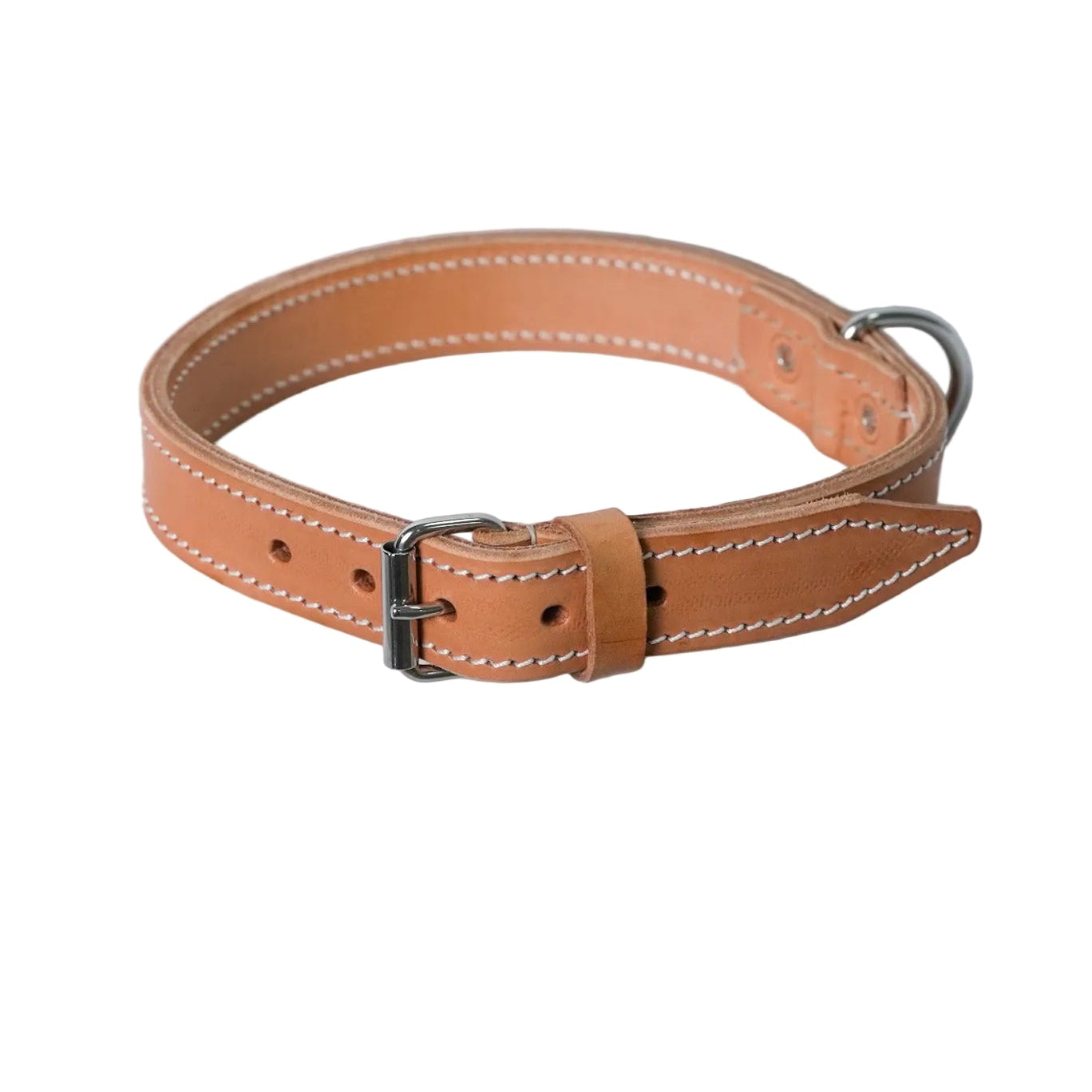 Leather Dog Collar light brown with stitching top
