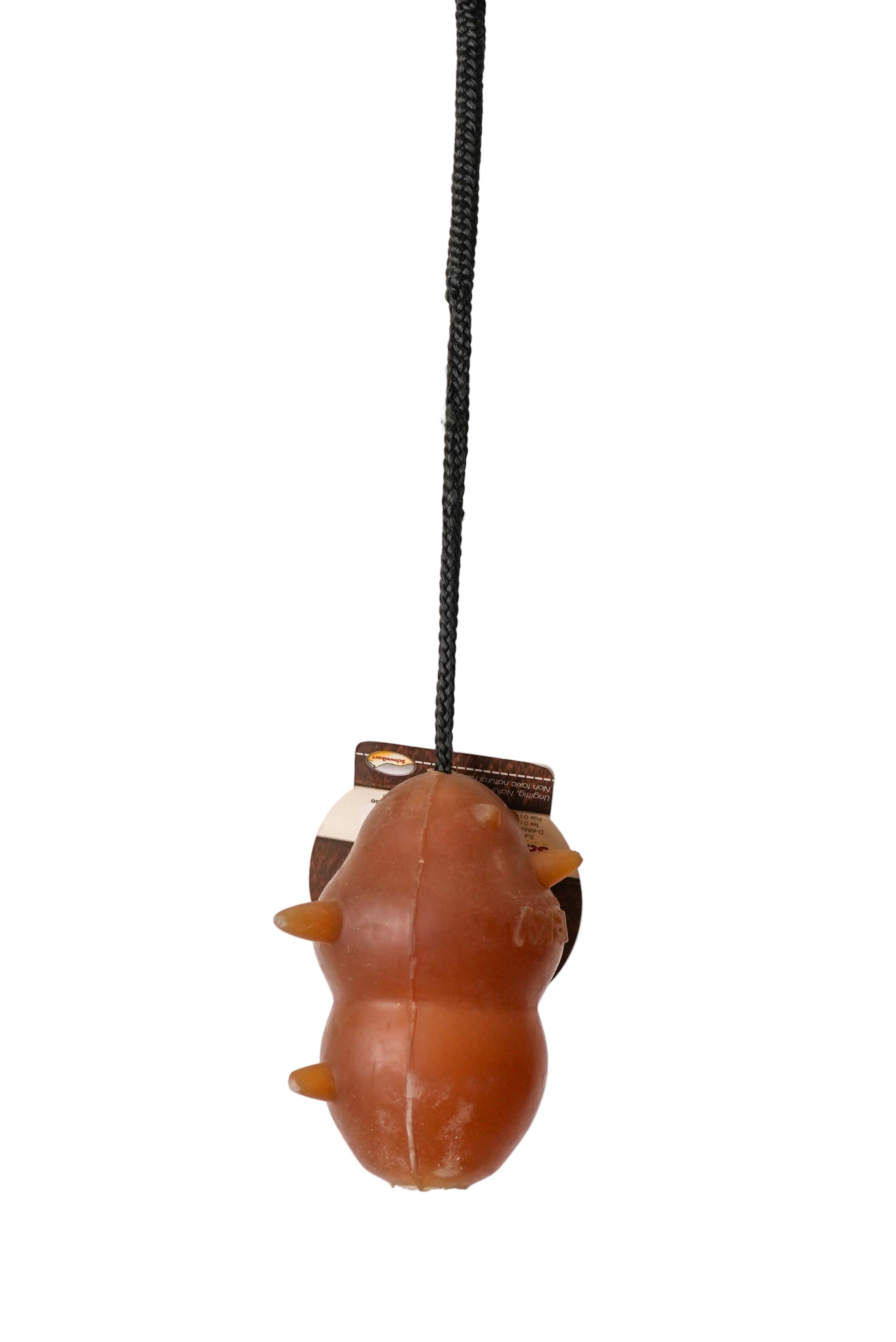 Schweikert Snorky Organic Natural Rubber Dog Toy on a Rope side