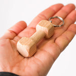 Schweikert Wooden Dumbbell Keyring lifesize comparison
