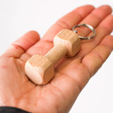 Schweikert Wooden Dumbbell Keyring lifesize comparison